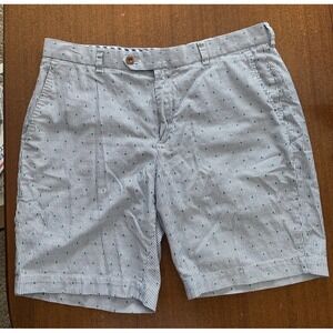 Brooks Brothers Chino Shorts Men 36 Flat Front Blue White Pin Stripes Cotton